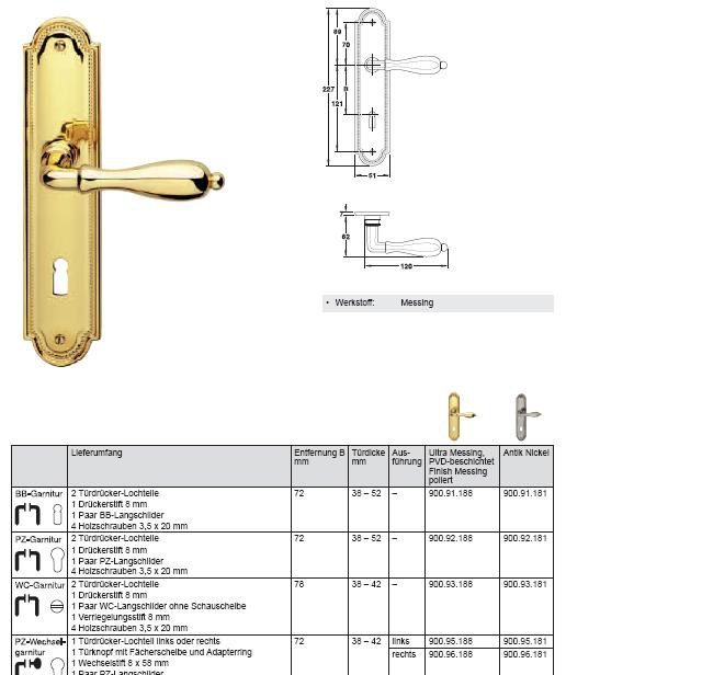 Belle Epoque S 933/983 mosaz na klíč rozteč 72mm - Dveře Dveřní kování, dveřní příslušenství Interiérové kování Objektové protipožární kování kování nad 1500,-