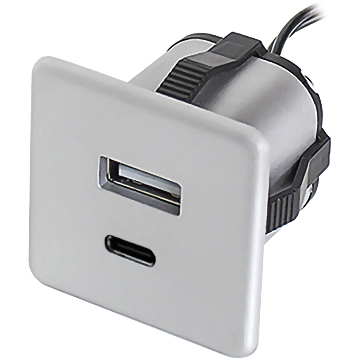 Vestavná USB nabíječka hliníkové barvy 1xTYP-A+C - Elektro Světelný desing a technika Zásuvkové prvky