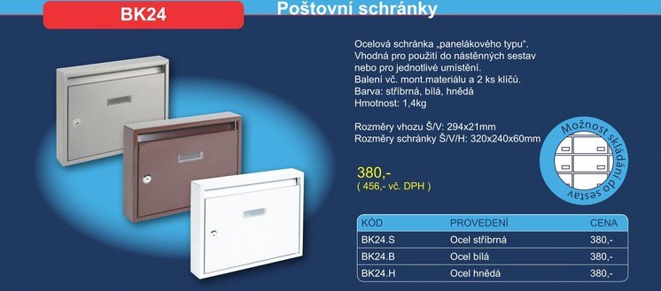 Poštovní schránka BK 24 - Železářství Poštovní schránky, Schránky na klíče, Depozity Poštovní schránky