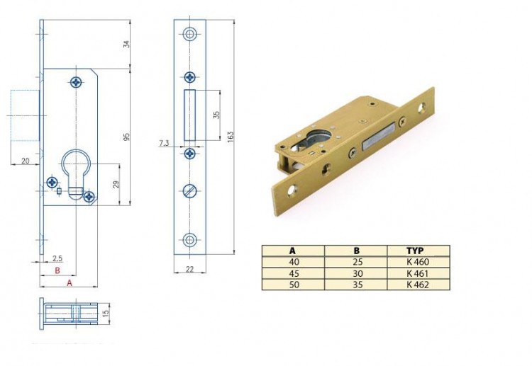 Zámek Hobes K 460 se zádlabem 40-50 mm Zámek Hobes K 460 se zádlabem 40-50 mm - Dveře a dveřní příslušenství Zámky Zadlabací zámky