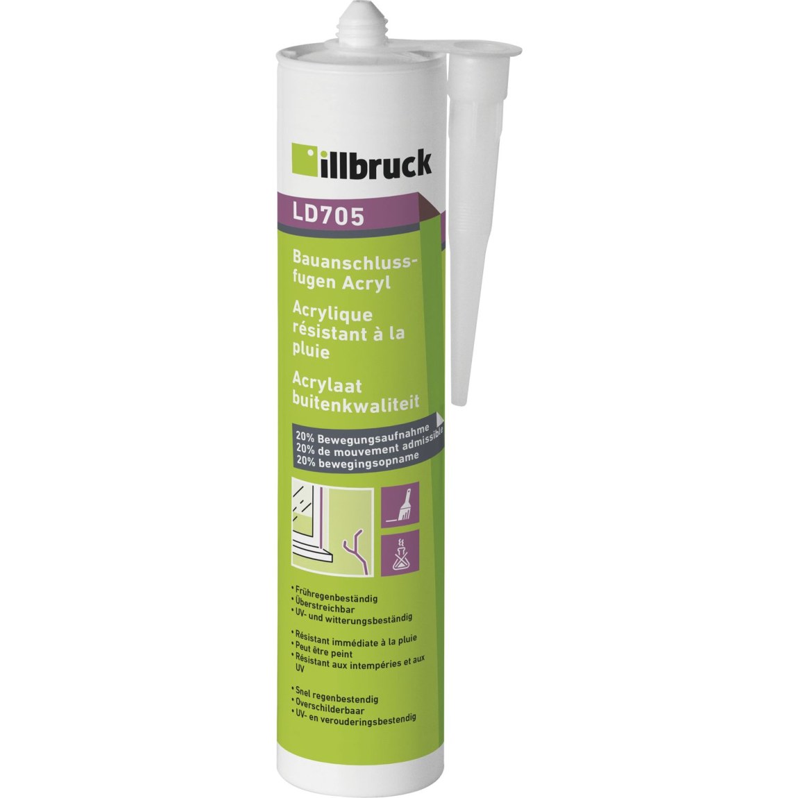 Illbruck akrylový tmel exteriér LD705 20% 310ml, bílá - Železářství Chemicko-technické výrobky Těsnící hmoty Akryl
