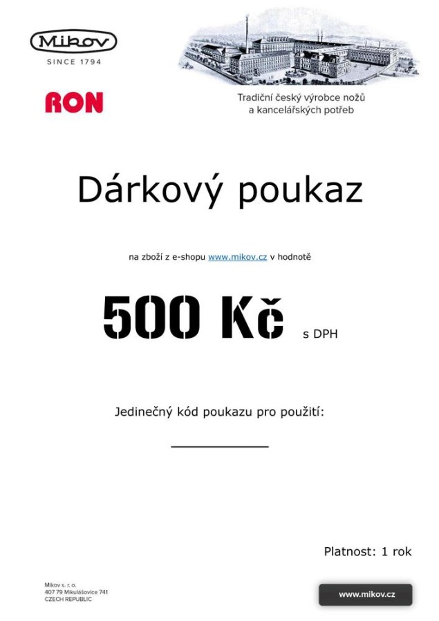 DÁRKOVÝ POUKAZ 500 DÁRKOVÝ POUKAZ 500 - Nože Mikov Ostatní
