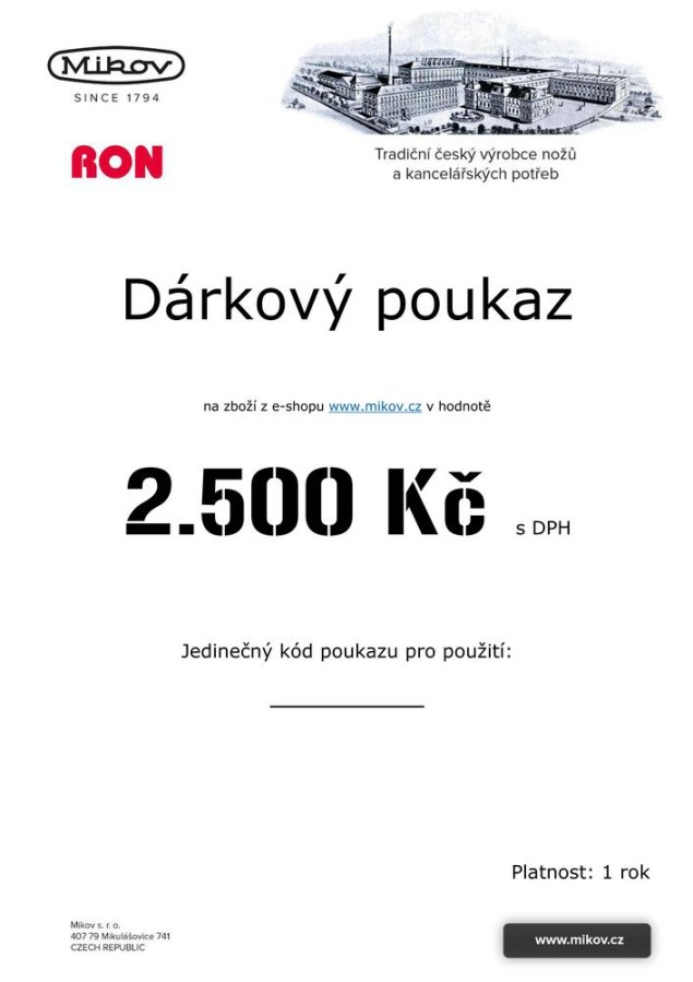DÁRKOVÝ POUKAZ 2500 - Nože Mikov Ostatní