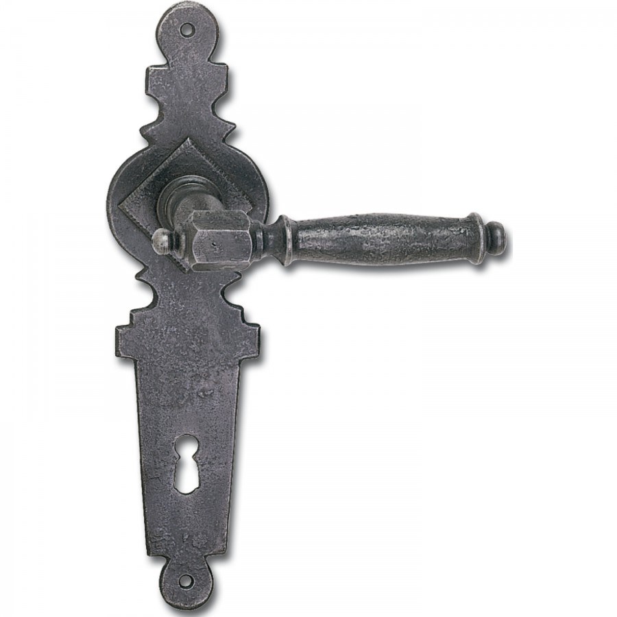 Kování Nottingham klika-klika Nottingham se štítkem na klíč 90 mm, ocel černěná voskovaná - Dveře Dveřní kování, dveřní příslušenství Interiérové kování Dveřní kování tepané železo