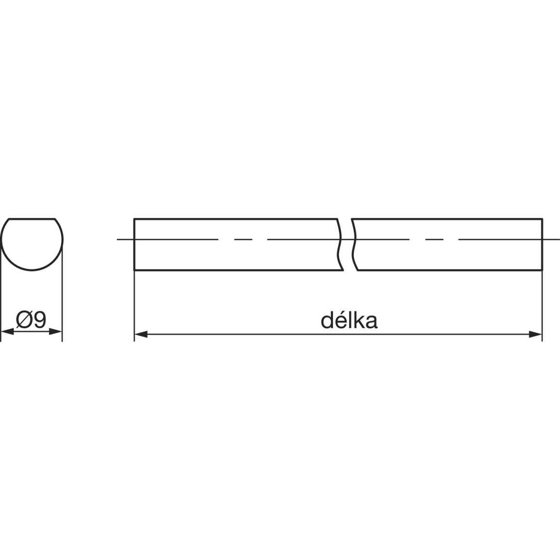 Otočná uzavírací tyč sploštělá, ø 9 mm, délka 2200mm, černá (94130) 