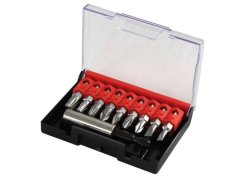 Sada nástavců 1/4" s magnetickým držákem v plastové krabičce, 10 dílná, PH, PZ, TX