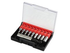 Sada nástavců 1/4" s magnetickým držákem v plastové krabičce, 10 dílná, TX