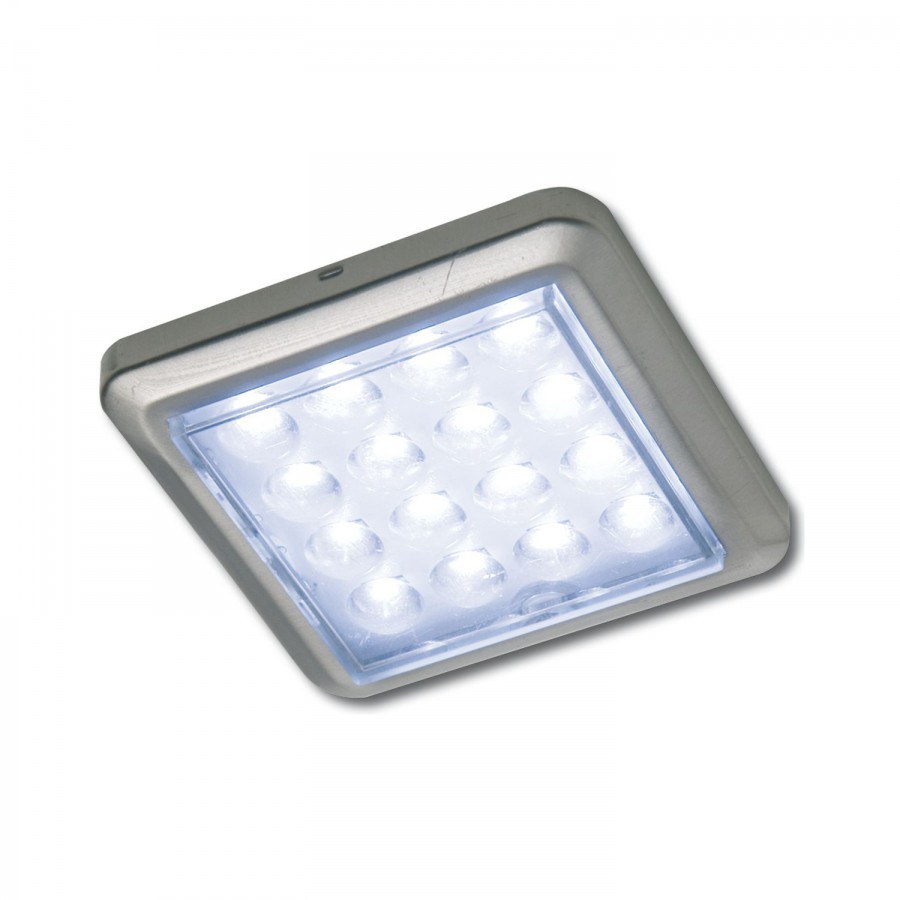 LED nástavné svítidlo Sunny QA, 1,3 W, studená bílá, 52x52 mm, nerez efekt