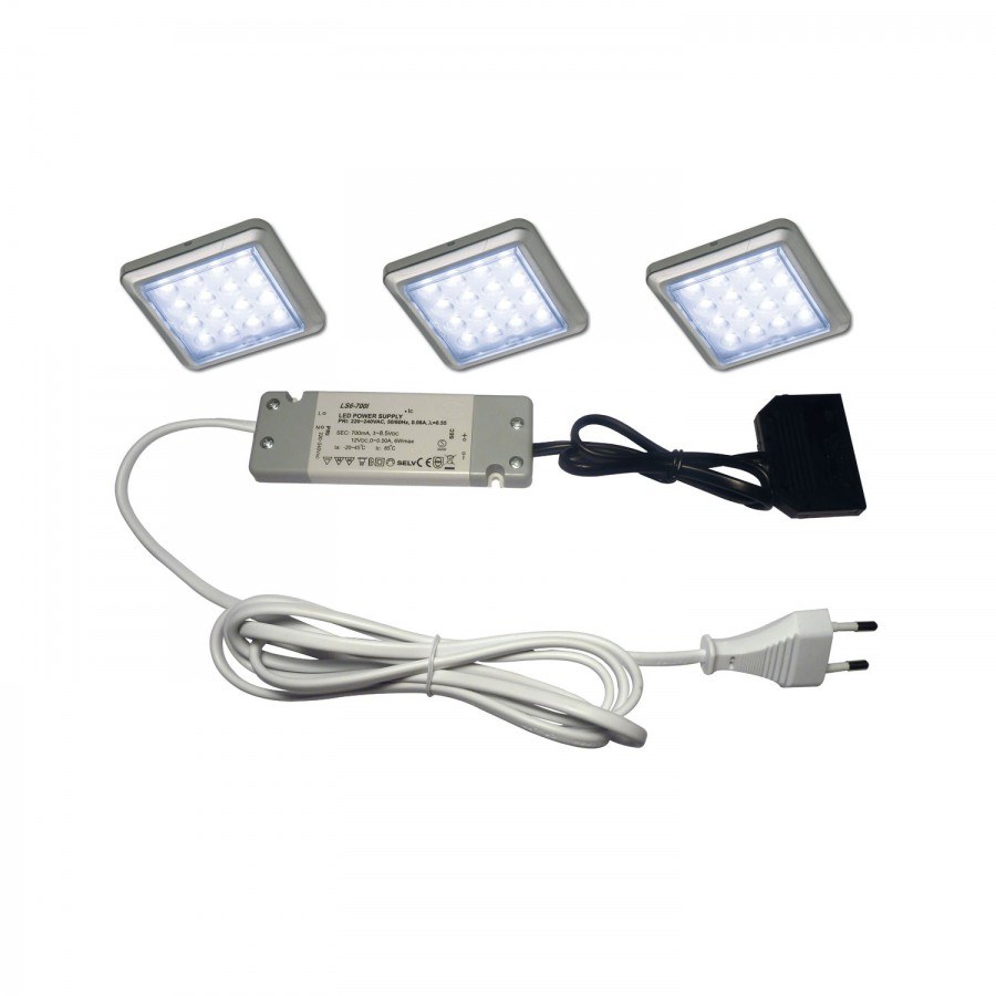 LED vestavné svítidlo Sunny QA, 1,3W, t. bílá, nerez, sada 3ks, vč. síť. zd. 6 W