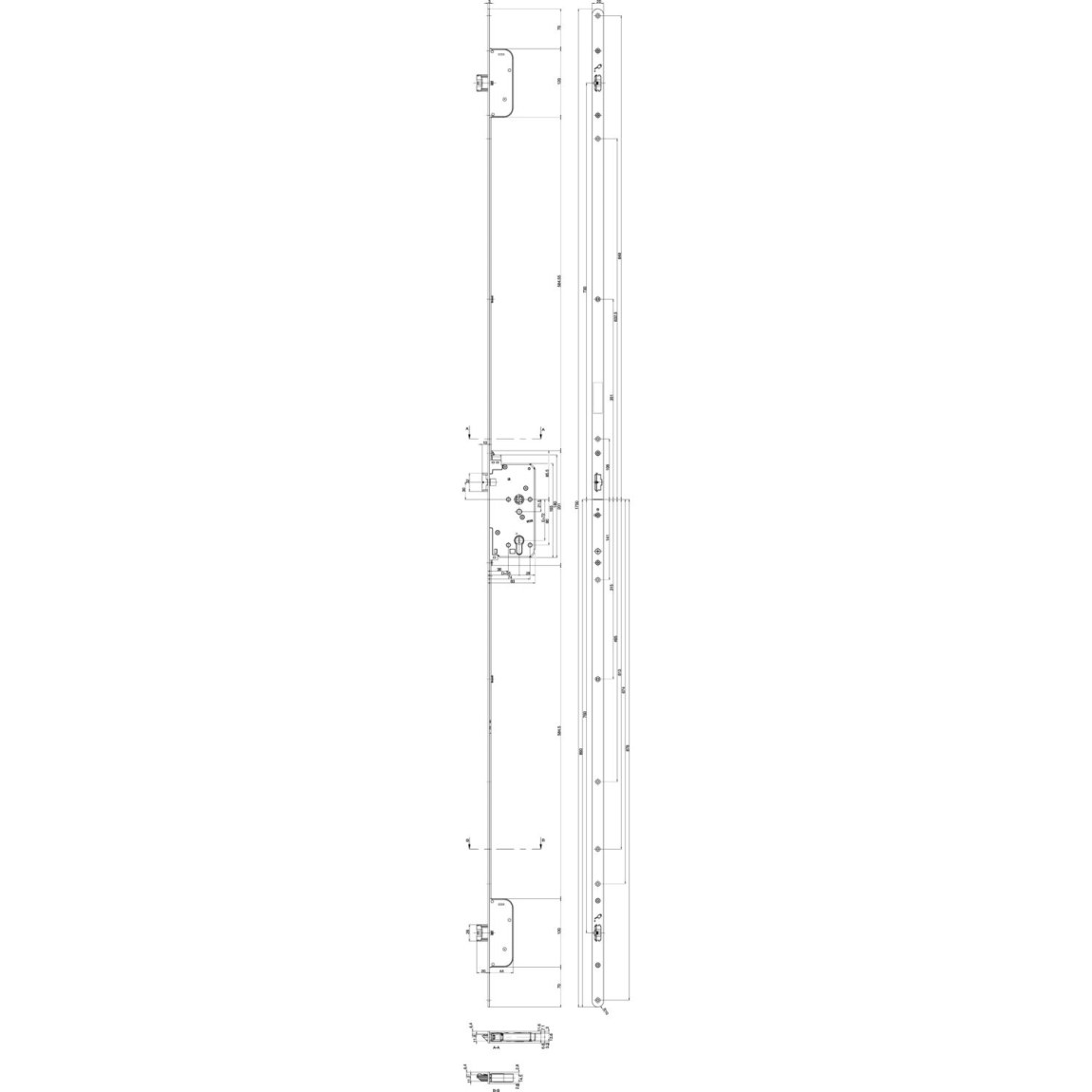 Panikový vícebodový zámek 2110 1 křídlo funkce B, DM 55, kulaté, nerez 