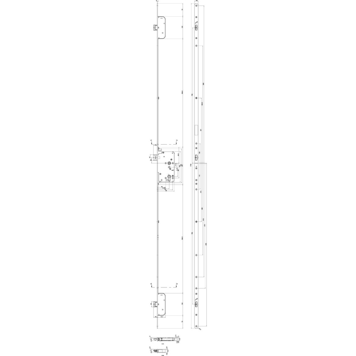 Panikový vícebodový zámek 2110 1 křídlo funkce B, DM 65, kulaté, nerez
