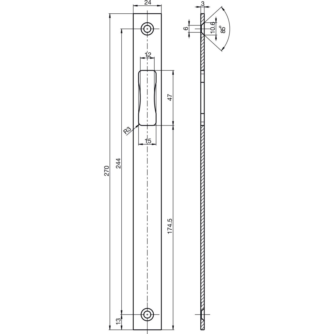 BKS protiplech B9000 1046, 270 x 24 mm, jen spodní, plochý štulp