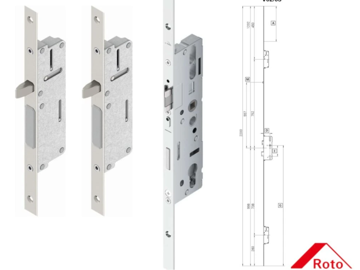 Lištový zámek Roto 2CB 600 - 40/92/U24/8 960 mm zvýšený - 