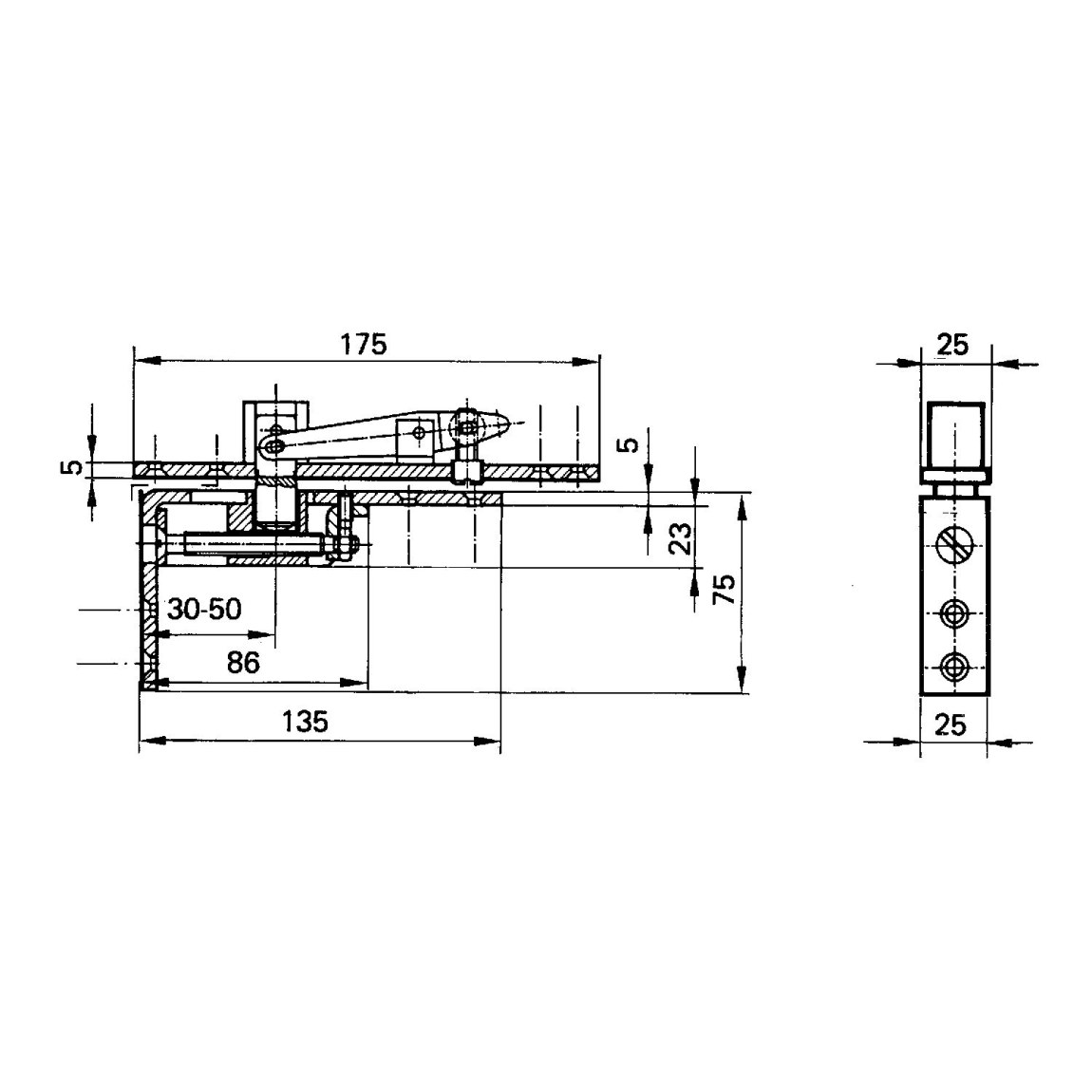 Přestavitelný čepový závěs GEZE, model B, pro kyvné dveře, ocel pozink - 