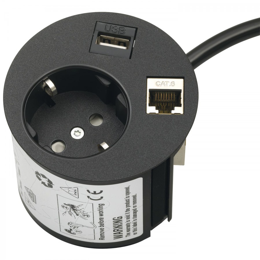 Síťová/datová zásuvka Point 230 V,1 Schuko zástrčka,1 datový vstup, 1 USB - Elektro Světelný desing a technika Zásuvkové prvky