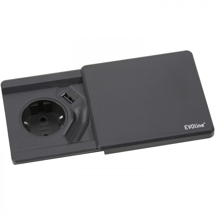 EVOline Square 80 Schuko s nabíječkou USB + QI-nabíječka, černá - Elektro Světelný desing a technika Zásuvkové prvky