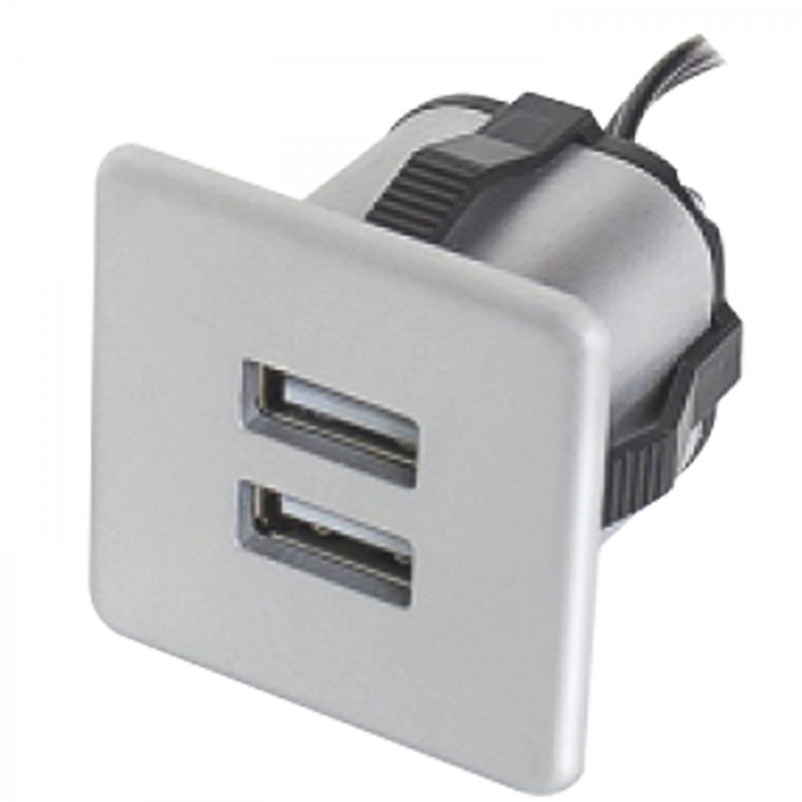 USB nabíječka k zabudování 2xUSB TYP-A 5V max. 2x1,5A, stříbrná - Elektro Světelný desing a technika Zásuvkové prvky