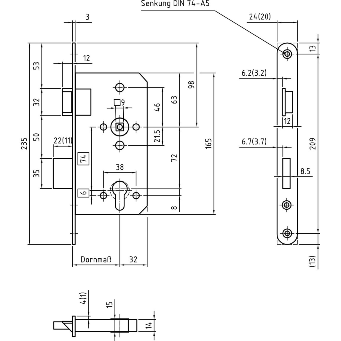 BMH panikový zámek 1028, RZ74, 1křídlý funkce. B/EN 179,pravý, DM65/24,nerez - 