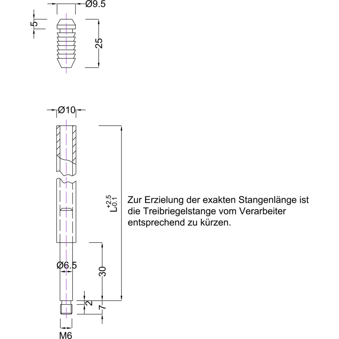 BMH rozvorová tyč 1101, 1500 mm, s&nbsp;kluznou zarážkou, horní, ocel pozink. - 
