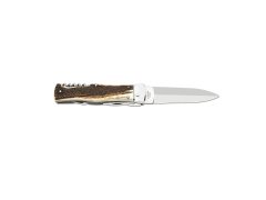 Vyhazovací zavírací nůž PREDATOR 4dílný s&nbsp;vývrtkou a&nbsp;otvírákem na láhve a&nbsp;konzervy - 241-střenka přírodní materiál držadla - střenky paroh