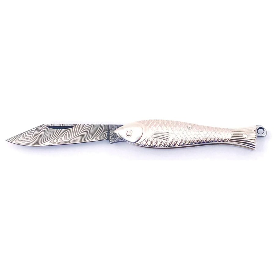 Kapesní zavírací nůž RYBIČKA - stříbrná, damašek 130-DS-1 (925/1000) 