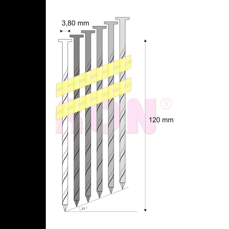Hřebíky RB kroucené pásek, plast 21° 3,80 x 120 mm - 2 400 ks 