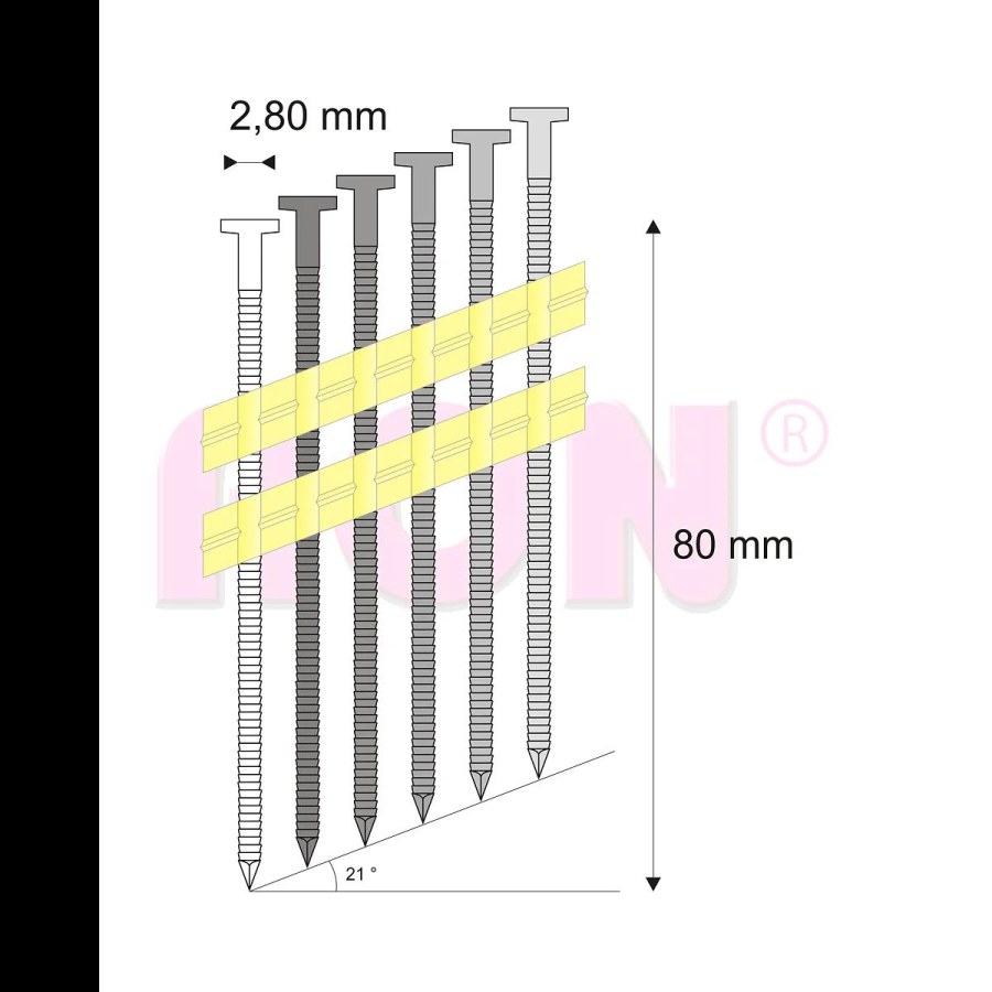 Hřebíky RB pásek, plast 21° 2,80 x 80 mm - 2 400 ks 