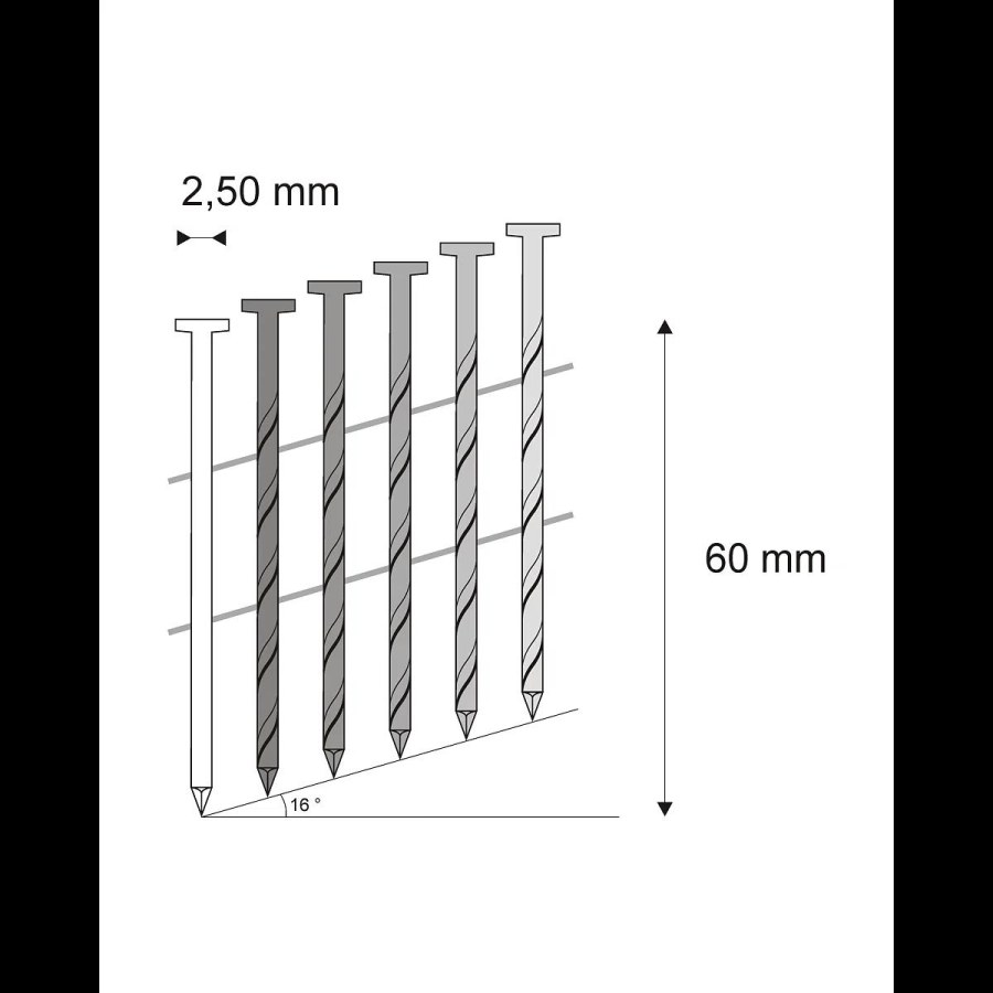 Hřebíky FAC kroucené svitek, drát 16° 2,50 x 60 mm - 9.000 ks 